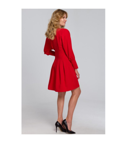 K087 Sukienka z rozkloszowanymi zakładkami - czerwona