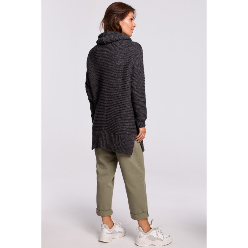 BK047 Sweter oversize z golfem - antracytowy