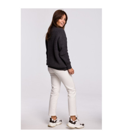 BK052 Długi sweter w prążek - grafitowy