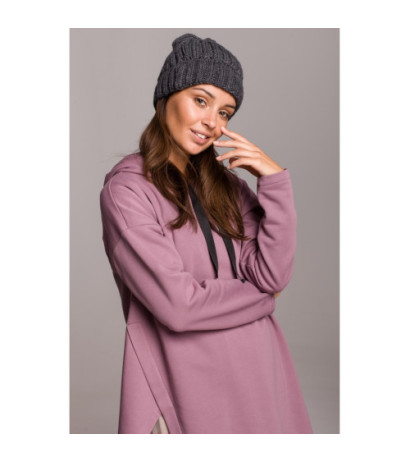 BK058 Czapka splot łańcuszek z wywinięciem - grafitowa