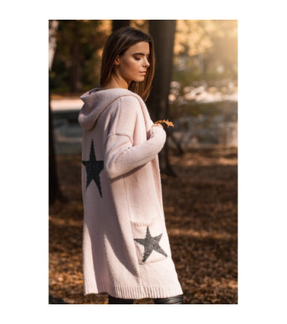 BK063 Kardigan z motywem gwiazdy - pudrowy