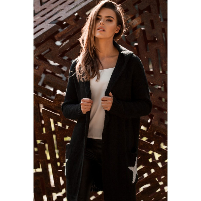 BK063 Kardigan z motywem gwiazdy - czarno-srebrny