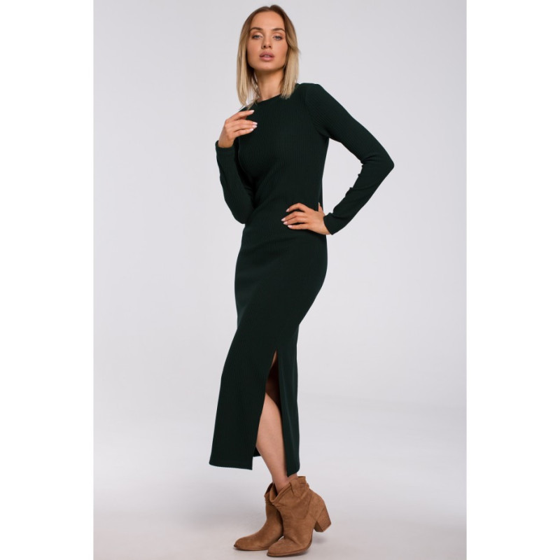 M544 Sukienka maxi z rozcięciem na nogę - zielona