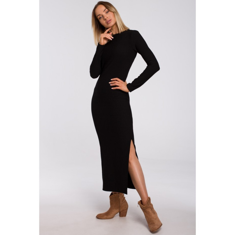 M544 Sukienka maxi z rozcięciem na nogę - czarna