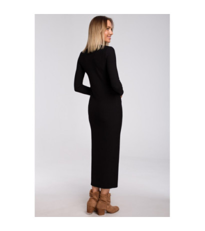 M544 Sukienka maxi z rozcięciem na nogę - czarna