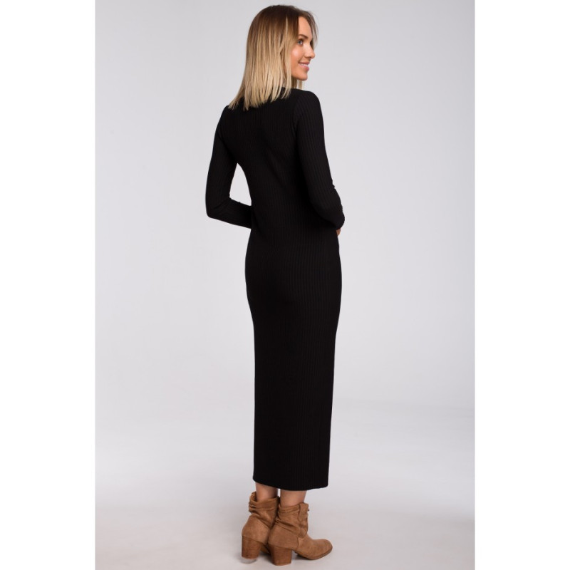 M544 Sukienka maxi z rozcięciem na nogę - czarna
