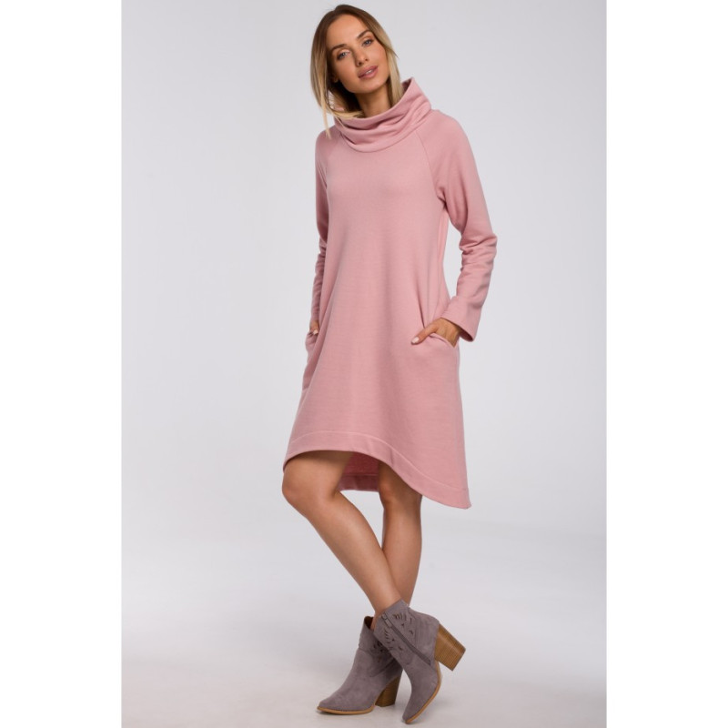 M551 Sukienka z asymetrycznym dołem - pudrowa