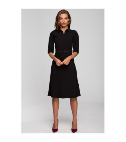 S231 Sukienka z kołnierzykiem i zamkiem z przodu - czarna