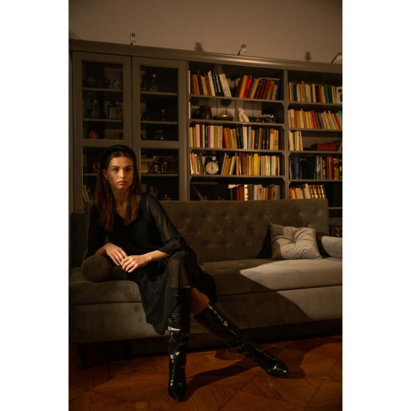 S236 Sukienka szyfonowa gładka - czarna