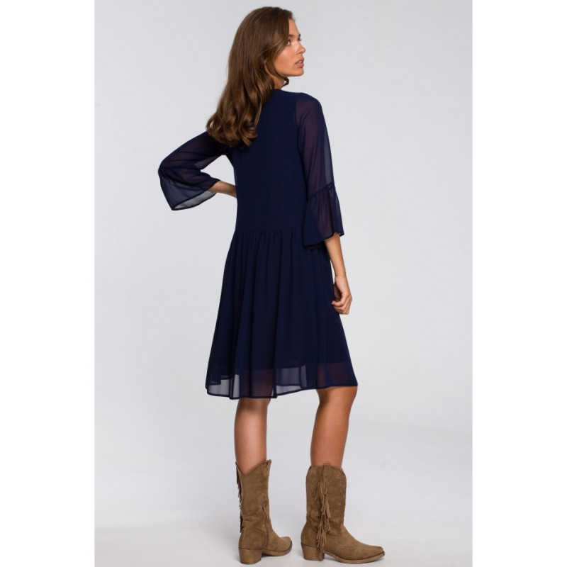 S236 Sukienka szyfonowa gładka - granatowa
