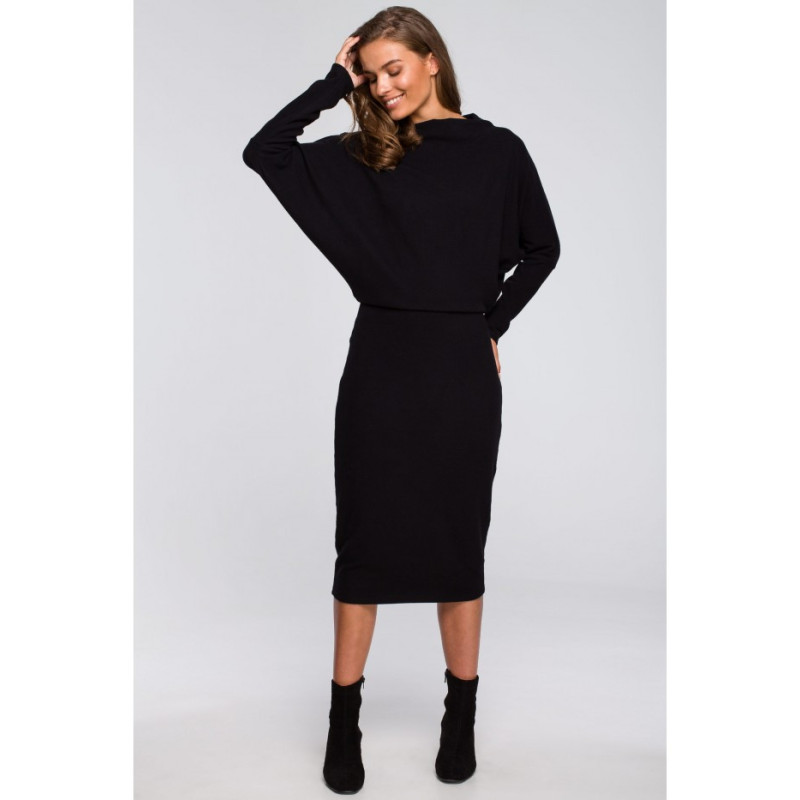 S245 Sukienka z drapowanym dekoltem - czarna