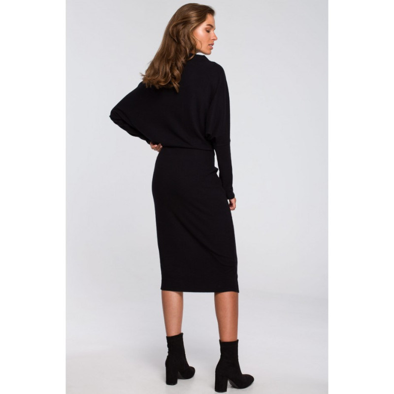 S245 Sukienka z drapowanym dekoltem - czarna