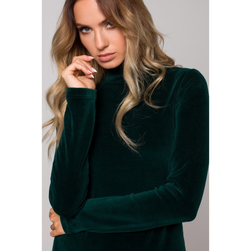 M558 Welurowa Sukienka Mini Ze Stójką - zielona