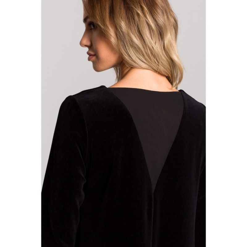 M566 Welurowa Sukienka Trapezowa - czarna