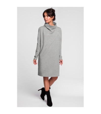 B132 Sukienka z wysokim kołnierzem - szara
