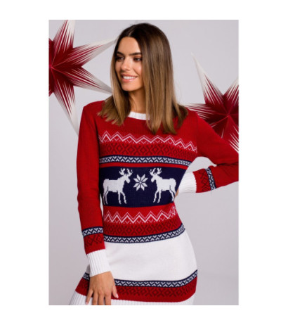 MXS03 Sweater dress with two reindeer - red
