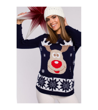MXS04 Christmas sweater with reindeer - navy blue