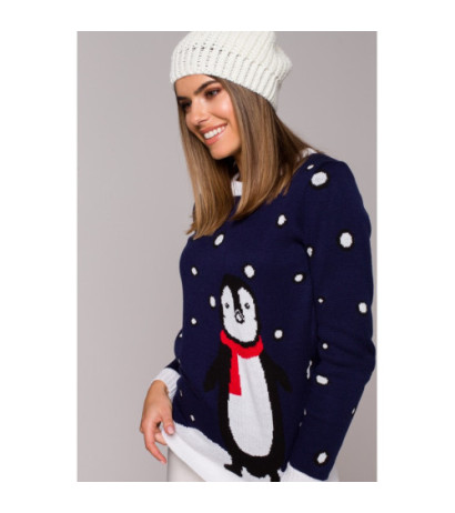 MXS06 Christmas sweater with penguin - navy blue