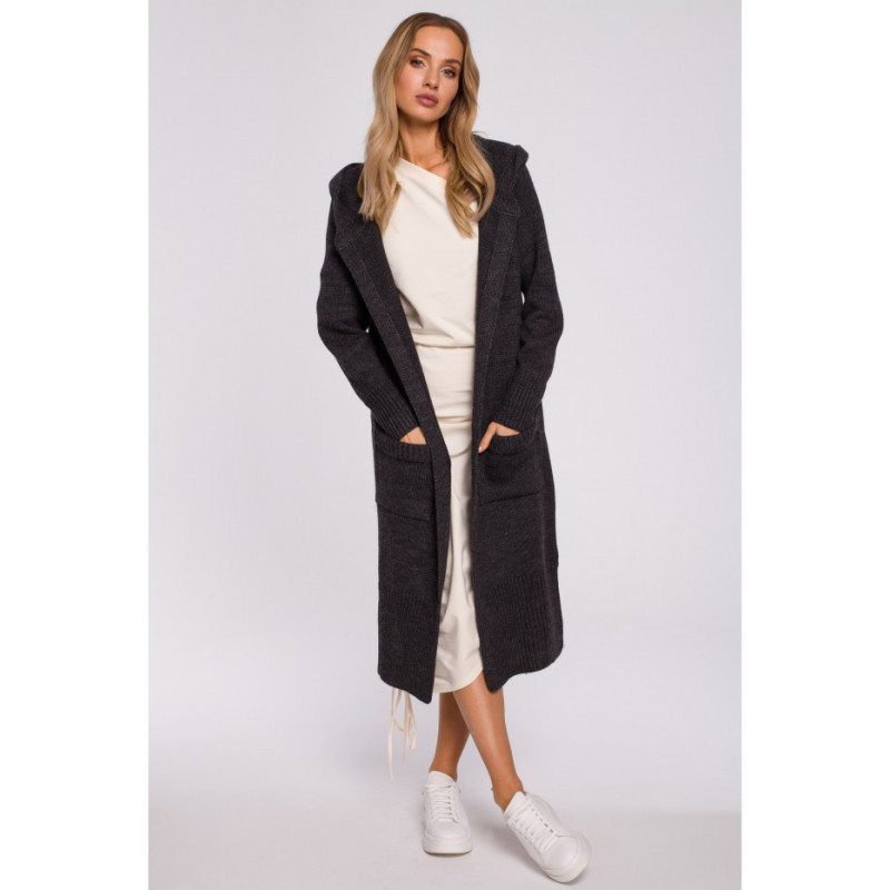 M596 Megztinis su gobtuvu ir kišenėmis - grafito spalvos