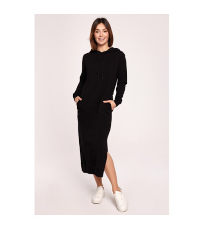B197 Sukienka midi z kapturem - czarna