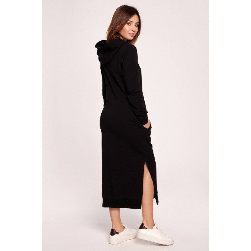 B197 Sukienka midi z kapturem - czarna