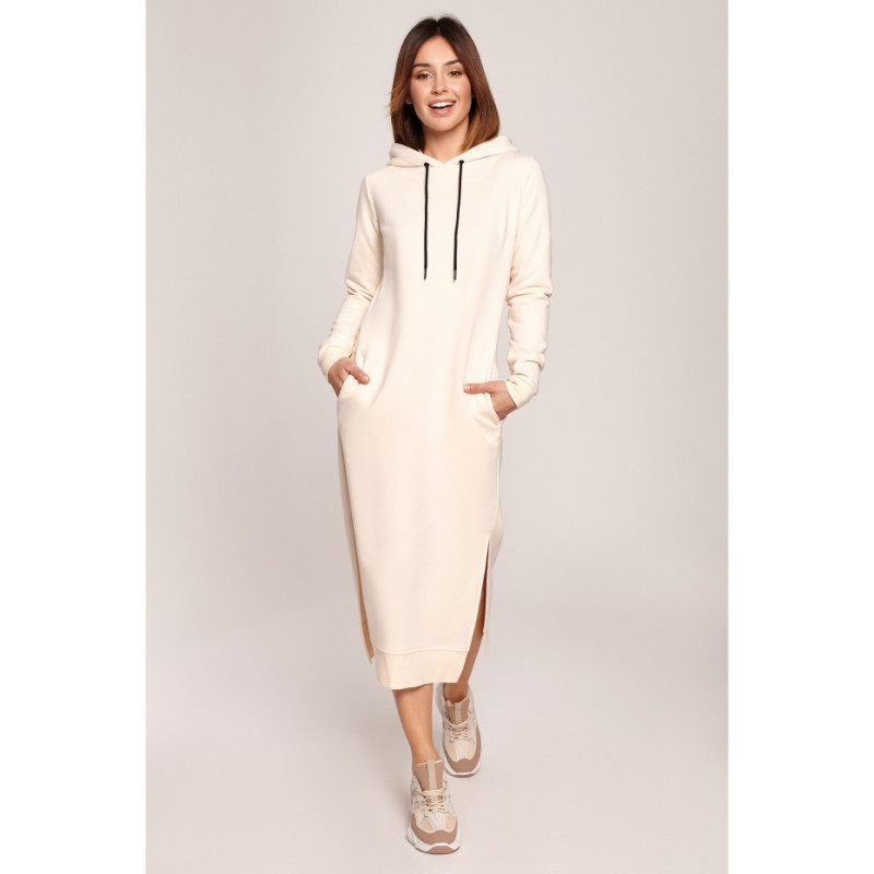 B197 Sukienka midi z kapturem - śmietankowa