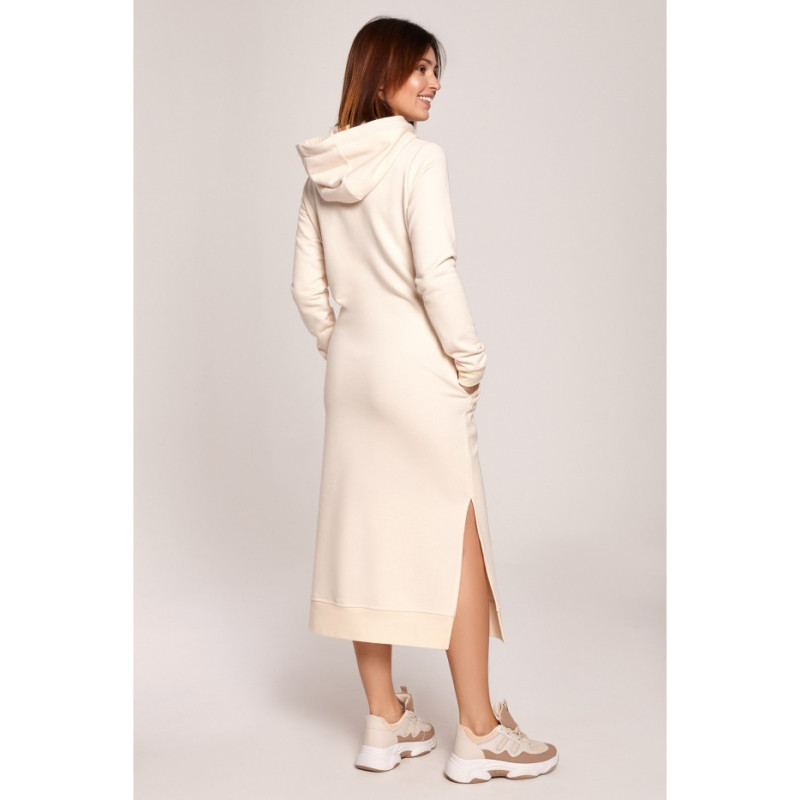 B197 Sukienka midi z kapturem - śmietankowa