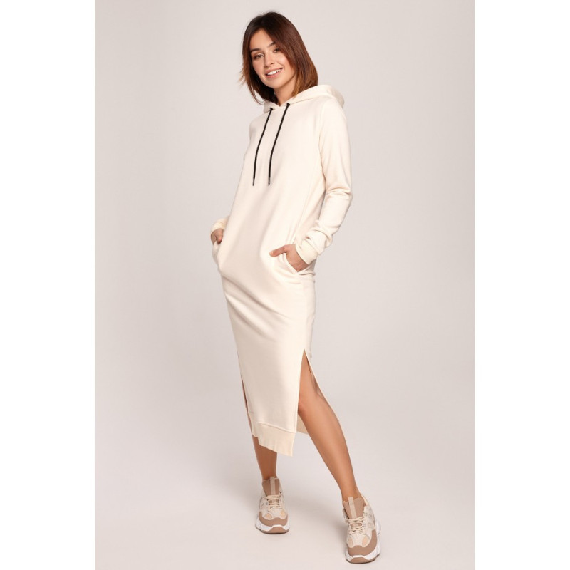 B197 Sukienka midi z kapturem - śmietankowa
