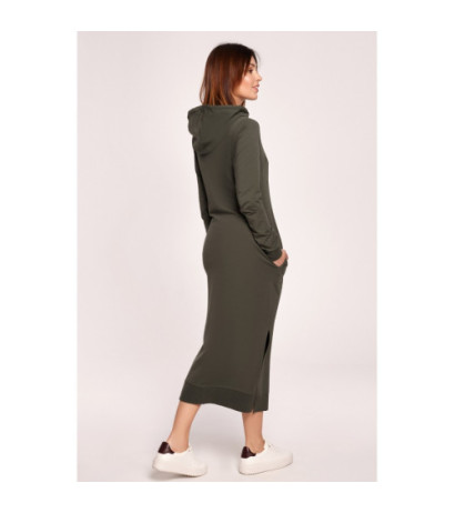 B197 Sukienka midi z kapturem - militarna zieleń