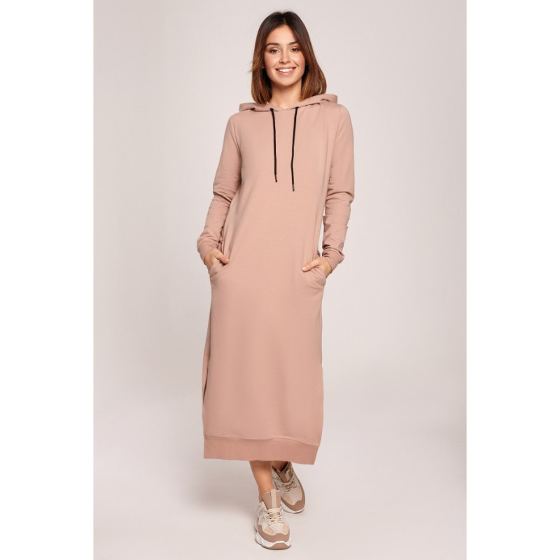 B197 Sukienka midi z kapturem - mokka