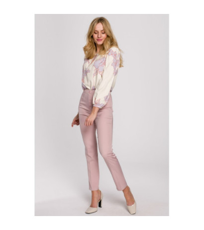 K093 Spodnie z rozcięciami z tyłu - brudny róż