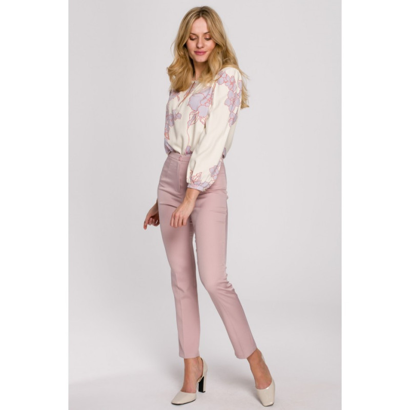 K093 Spodnie z rozcięciami z tyłu - brudny róż