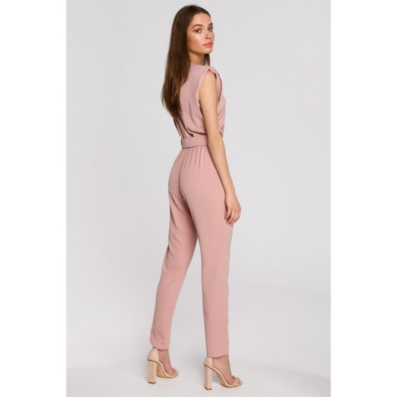 S259 Kombinezon z poduszkami na ramionach - pudrowy