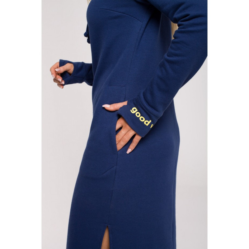 M622 Sukienka maxi z wysokim kołnierzem - atramentowy