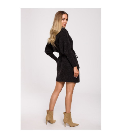 M631 Sukienka swetrowa kopertowa z wiązaniem - antracytowa