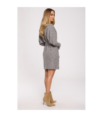 M631 Sukienka swetrowa kopertowa z wiązaniem - szara