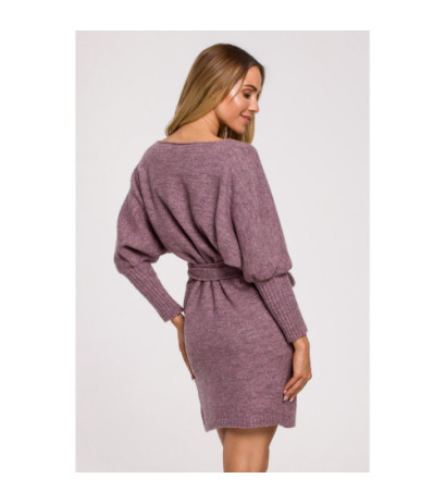 M631 Sukienka swetrowa kopertowa z wiązaniem - wrzosowa