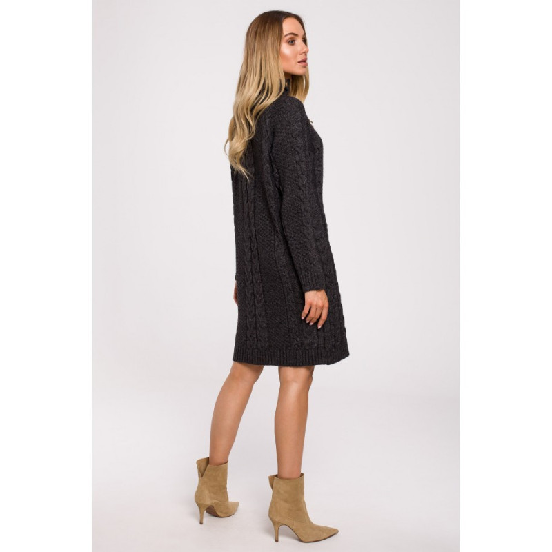 M635 Swetrowa sukienka z golfem i guzikami - grafitowa