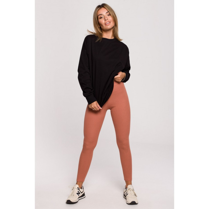 B213 Legginsy z dzianiny prążkowanej - ceglaste