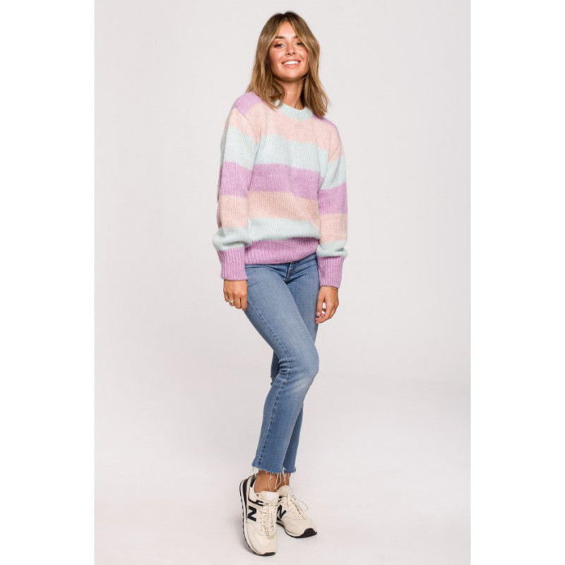 BK071 Sweter w pasy wielokolorowe - model 1