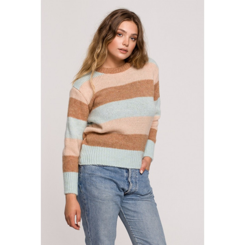 BK071 Sweter w pasy wielokolorowe - model 2