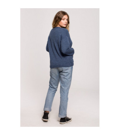 BK074 Kardigan na guziki z szerokimi kieszeniami - niebieski