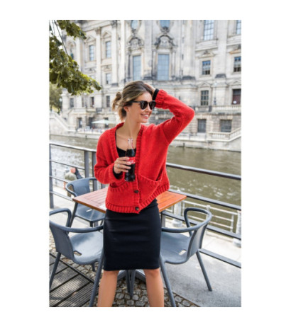 BK074 Kardigan na guziki z szerokimi kieszeniami - pomarańczowy