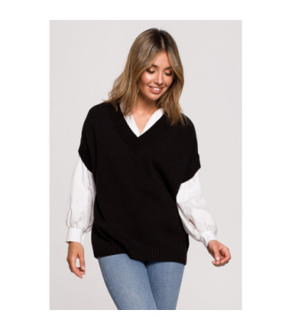 BK076 Bezrękawnik z dekoltem w serek - czarny