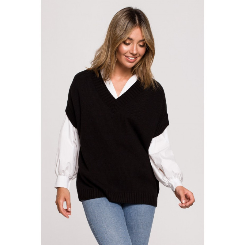 BK076 Bezrękawnik z dekoltem w serek - czarny