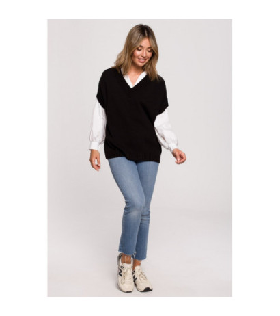 BK076 Bezrękawnik z dekoltem w serek - czarny