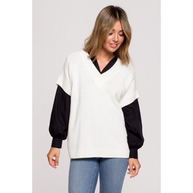 BK076 Bezrękawnik z dekoltem w serek - ecru