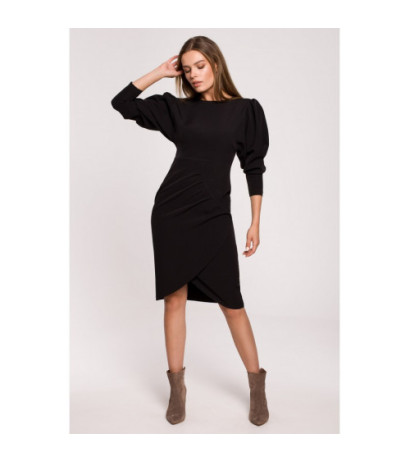 S284 Sukienka z bufiastymi rękawami - czarna