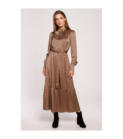 S290 Sukienka maxi z falbaną - nadruk lampart - model 2