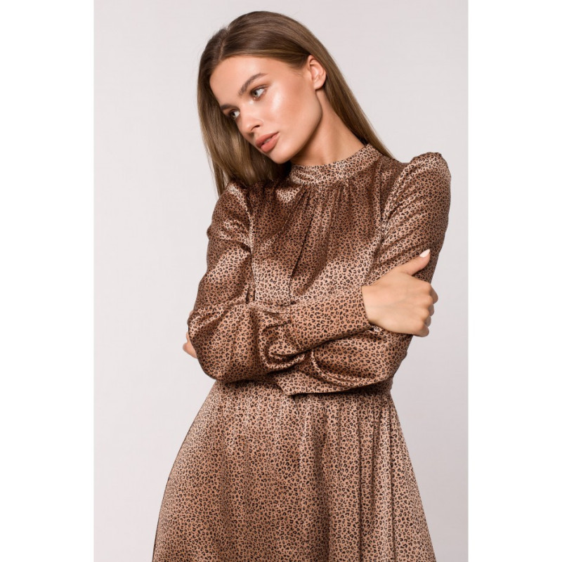 S290 Sukienka maxi z falbaną - nadruk lampart - model 2